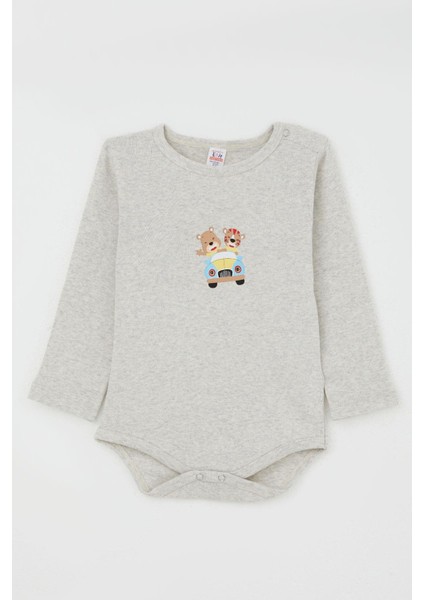 Erkek Bebek Çıtçıtlı Zıbın Body Şoför Hayvancık Baskılı 9 Ay-3 Yaş, Açık Gri Melanj fırsatları