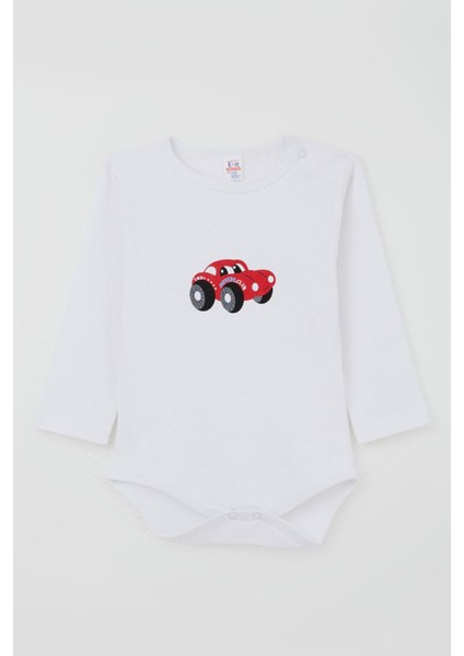 Erkek Bebek Çıtçıtlı Body Araba Baskılı 9 Ay-3 Yaş, Beyaz indirimleri