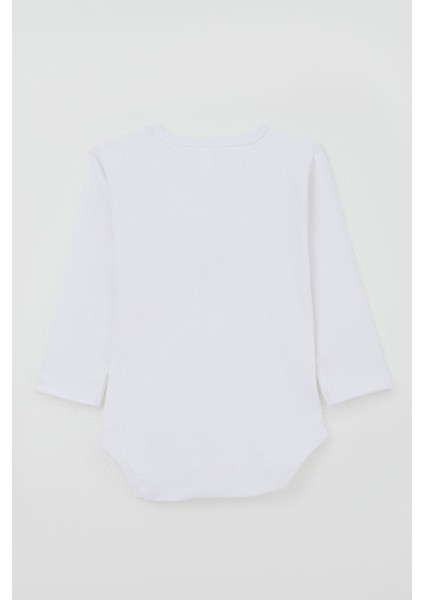 Erkek Bebek Çıtçıtlı Body Araba Baskılı 9 Ay-3 Yaş, Beyaz