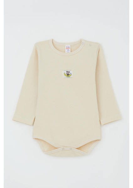 Erkek Bebek Çıtçıtlı Zıbın Body Maymuncuk Baskılı 9 Ay-3 Yaş, Krem