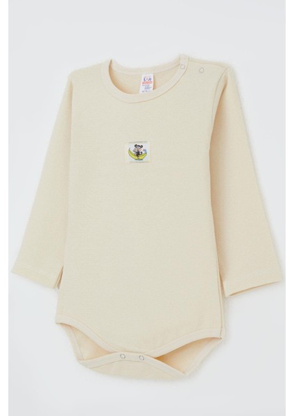 Erkek Bebek Çıtçıtlı Zıbın Body Maymuncuk Baskılı 9 Ay-3 Yaş, Krem