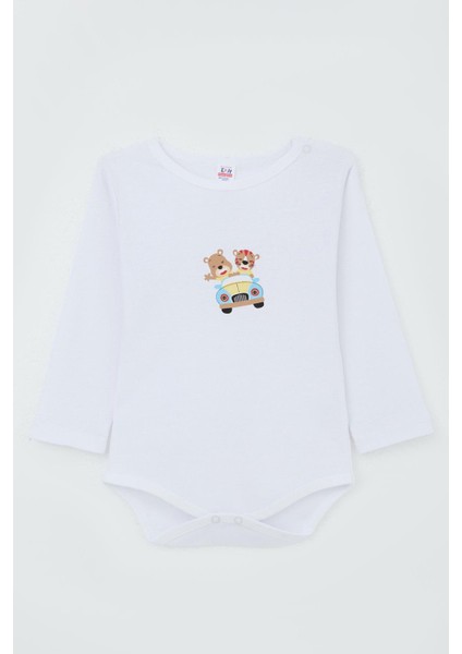 Erkek Bebek Çıtçıtlı Zıbın Body Şoför Hayvancık Baskılı 9 Ay-3 Yaş, Beyaz modelleri