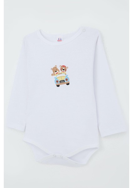 Erkek Bebek Çıtçıtlı Zıbın Body Şoför Hayvancık Baskılı 9 Ay-3 Yaş, Beyaz indirimleri