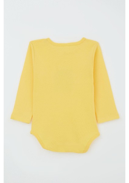 Erkek Bebek Çıtçıtlı Body Avcı Kedicik Baskılı 9 Ay-3 Yaş, Sarı