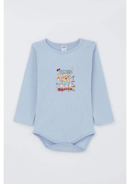 Erkek Bebek Çıtçıtlı Zıbın Body Avcı Kedicik Baskılı 9 Ay-3 Yaş, Açık Mavi indirimleri