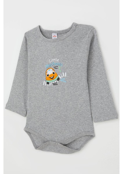 Erkek Bebek Çıtçıtlı Body Küçük Tamirci 9 Ay-3 Yaş, Koyu Gri Melanj