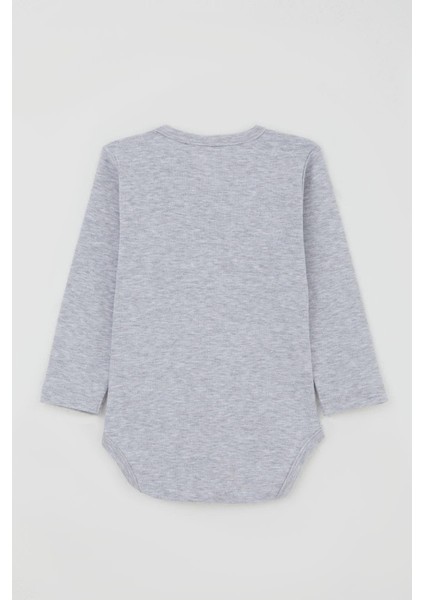 Erkek Bebek Çıtçıtlı Zıbın Body Maymuncuk Baskılı 9 Ay-3 Yaş, Açık Gri Melanj indirimleri