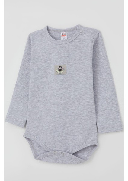 Erkek Bebek Çıtçıtlı Zıbın Body Maymuncuk Baskılı 9 Ay-3 Yaş, Açık Gri Melanj