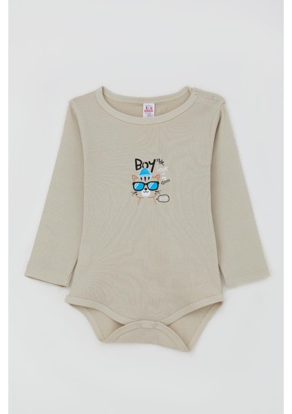 Erkek Bebek Çıtçıtlı Zıbın Body Gözlüklü Kedicik Baskılı 9 Ay-3 Yaş, Taş fırsatları