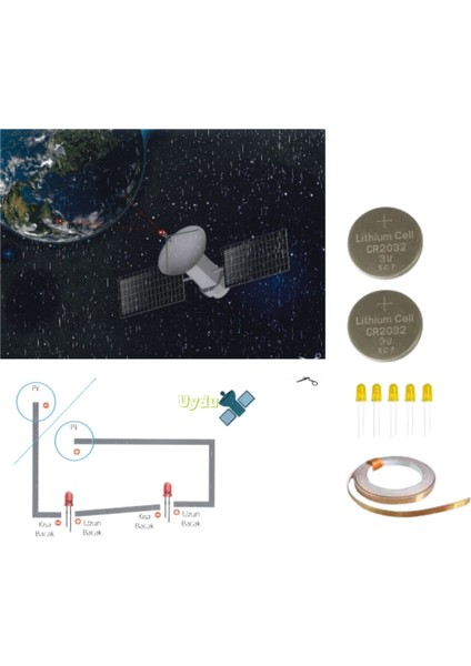 Uzay Uydu Dünya Fen Bilim Deneyi - Bakır Folyo Iletken Bant 5mm LED,CR2032 Pil Kağıt Devre Kit