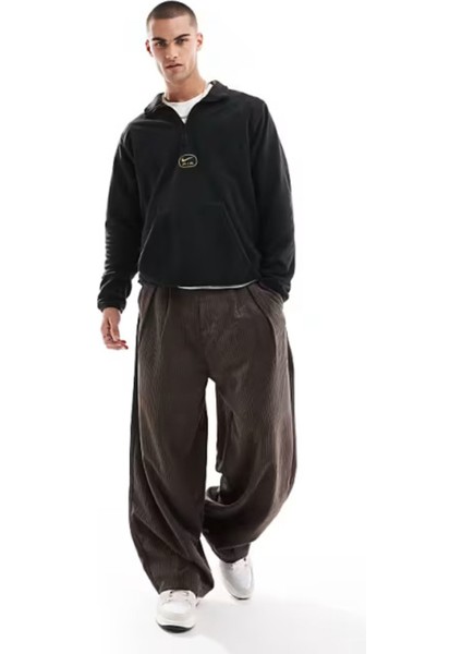 Air Half-Zip Fleece Bol Kesim Siyah Polar Erkek Sweatshirt fırsatları