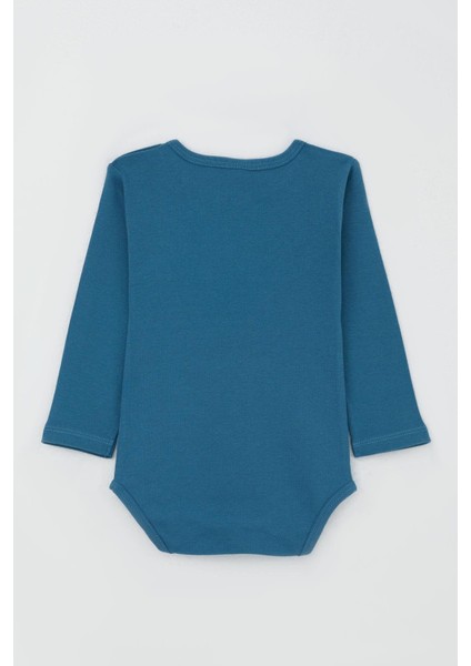 Erkek Bebek Çıtçıtlı Body Avcı Kedicik Baskılı 9 Ay-3 Yaş, İndigo