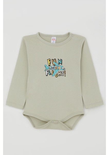 Erkek Bebek Çıtçıtlı Zıbın Body Pilot Hayvancıklar Baskılı 9 Ay-3 Yaş, Su Yeşili fırsatları