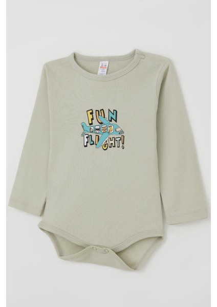 Erkek Bebek Çıtçıtlı Zıbın Body Pilot Hayvancıklar Baskılı 9 Ay-3 Yaş, Su Yeşili