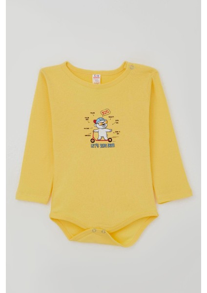 Erkek Bebek Çıtçıtlı Body Gözlüklü Ayıcık Baskılı 9 Ay-3 Yaş, Sarı fırsatları