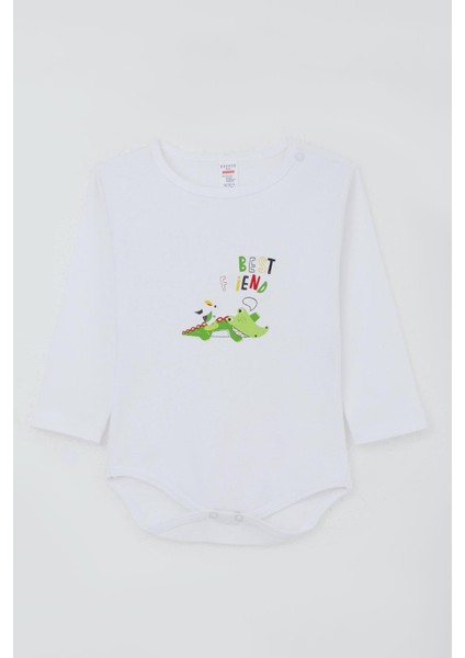 Erkek Bebek Çıtçıtlı Body Timsah Baskılı 9 Ay-3 Yaş, Beyaz fırsatları