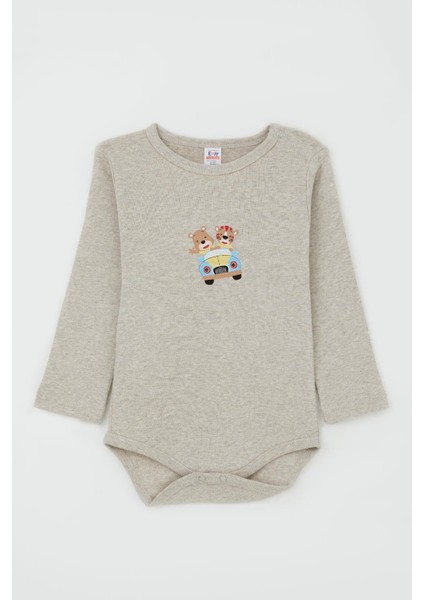 Erkek Bebek Çıtçıtlı Body Şoför Hayvancık Baskılı 9 Ay-3 Yaş, Bej Melanj fırsatları