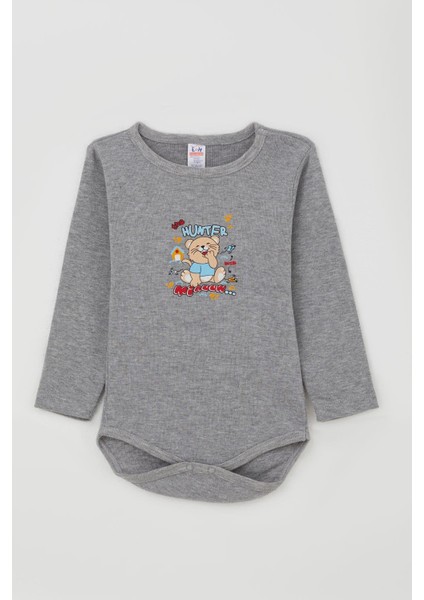 Erkek Bebek Çıtçıtlı Body Avcı Kedicik Baskılı 9 Ay-3 Yaş, Gri Melanj indirimleri