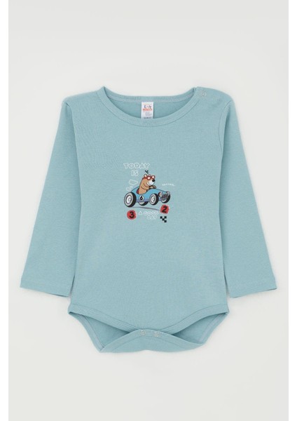 Erkek Bebek Çıtçıtlı Zıbın Body Havalı Ayıcık Baskılı 9 Ay-3 Yaş, Petrol Mavisi