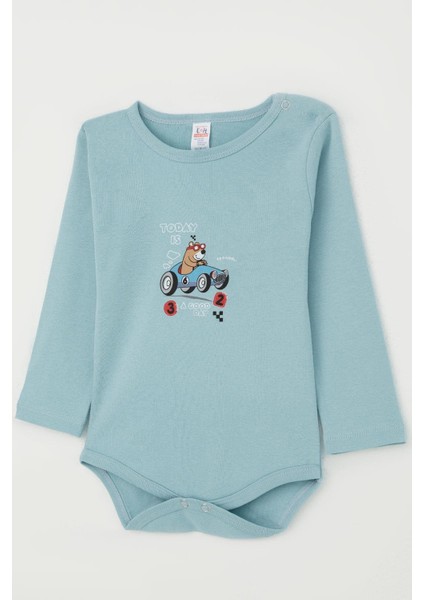 Erkek Bebek Çıtçıtlı Zıbın Body Havalı Ayıcık Baskılı 9 Ay-3 Yaş, Petrol Mavisi