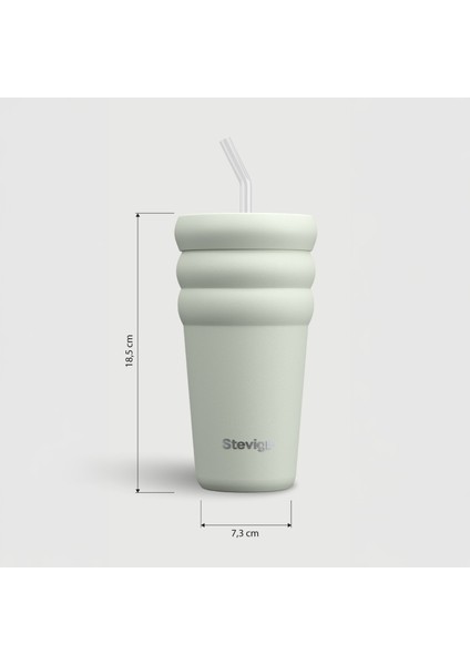 3 Bubble Two-Cap Straw Tumbler Çelik Termos 600 ml Lightest Sky ST-247