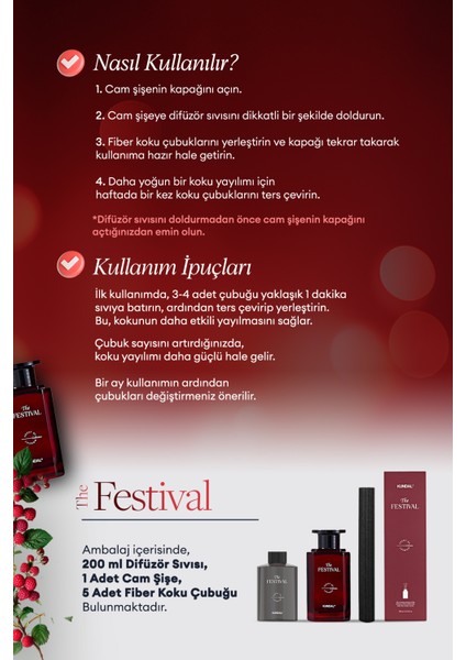 Şık ve Dekoratif, Çubuklu Oda Kokusu - Difüzör KUNDAL Scent Of Moment Diffuser 200ml (Festival)