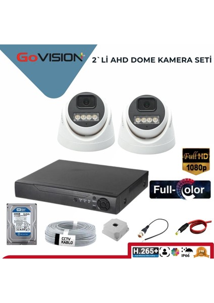 Go Vision 2'li Dome Kamera Seti 2 Mp 3.6mm Full Color Serisi