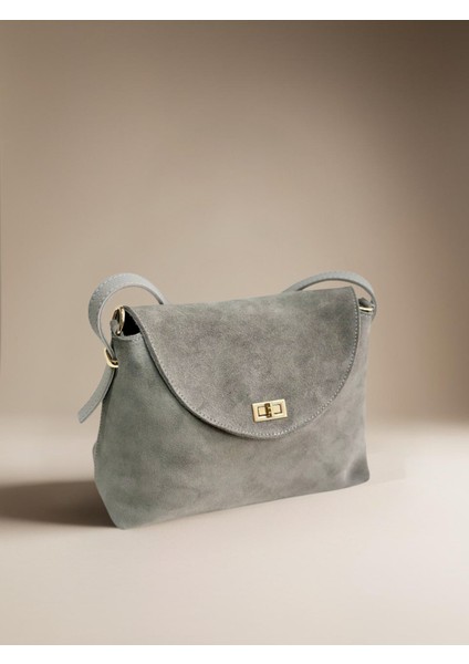 %100 Hakiki Süet Deri Kapak Detaylı Kadın El ve Omuz Çantası