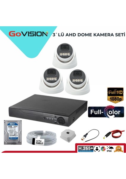 Go Vision 3'lü Dome Kamera Seti 2 Mp 3.6mm Full Color Serisi
