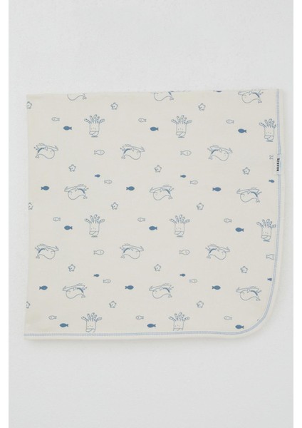 Yenidoğan Bebek Battaniyesi Sevimli Deniz Hayvanları Desenli Standart, Krem