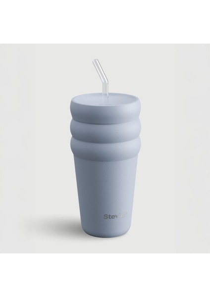 3 Bubble Two-Cap Straw Tumbler Çelik Termos 600 ml Zen Blue ST-246