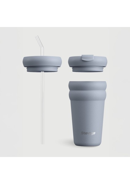 3 Bubble Two-Cap Straw Tumbler Çelik Termos 600 ml Zen Blue ST-246 fırsatları