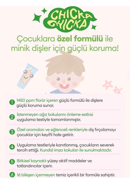 Renkli, Çürüklere Karşı Etkili Çocuk Diş Macunu KUNDAL Chicka Smile Kids Toothpaste (Shine Muscat)