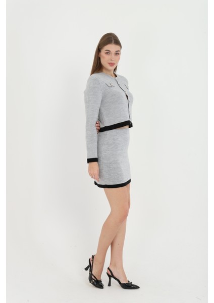 Kadın Hırka Etekli Takım Düğmeli Takma Cepli Düğmeli Takım