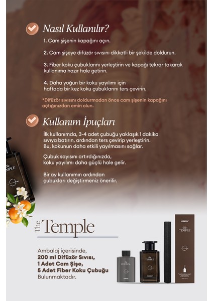 Şık ve Dekoratif, Çubuklu Oda Kokusu - Difüzör KUNDAL Scent Of Moment Diffuser 200ml (Temple)