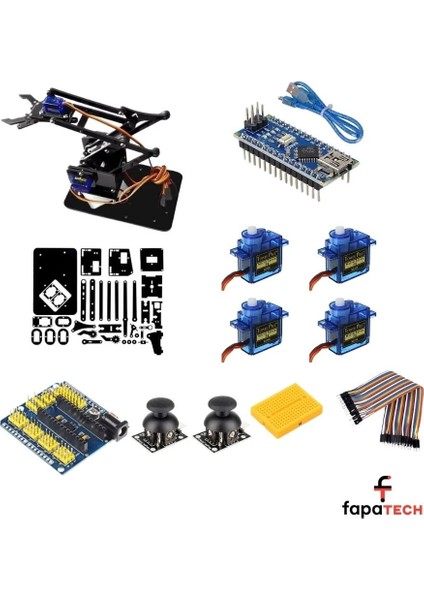 Arduino Nano Pleksi Robot Kol Kiti - Arduino Nano Robot Kol Set Demonte