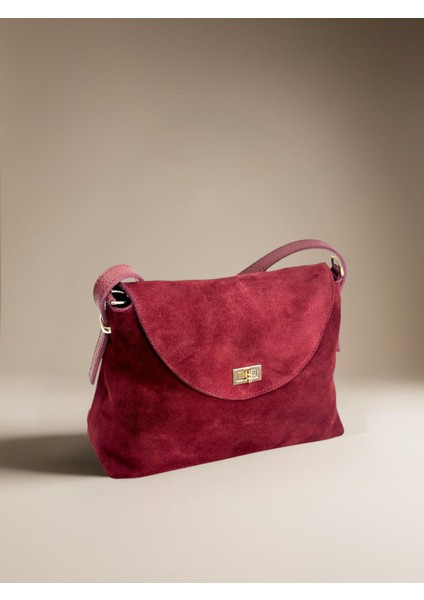 %100 Hakiki Süet Deri Kapak Detaylı Kadın El ve Omuz Çantası