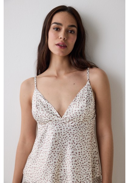 Lilah Saten Ekru Atlet Pijama Üstü