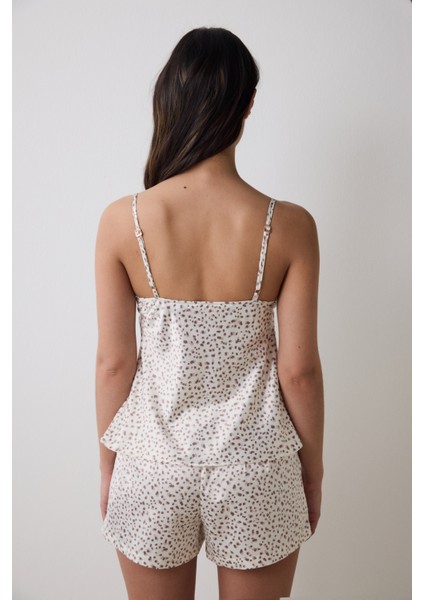 Lilah Saten Ekru Atlet Pijama Üstü