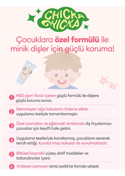 Renkli, Çürüklere Karşı Etkili Çocuk Diş Macunu KUNDAL Chicka Smile Kids Toothpaste (Peach)