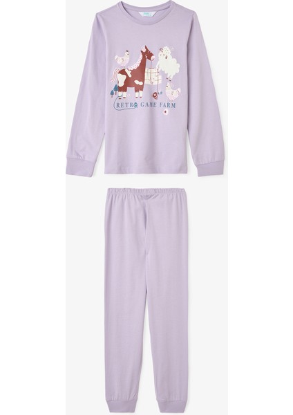 Kız Çocuk Yoyo Oyun Desenli Pamuklu 2'li Pijama Takımı