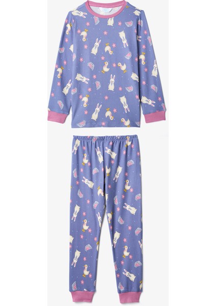 Indigo Kız Çocuk Rabbit Tavşan Desenli Pijama Takımı