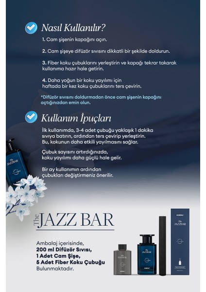 Şık ve Dekoratif, Çubuklu Oda Kokusu - Difüzör KUNDAL Scent Of Moment Diffuser 200ml (Jazz Bar)