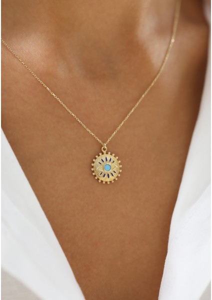 Antik Dokulu Turkuaz Gözlü 14 Ayar Altın Kolye fiyatları