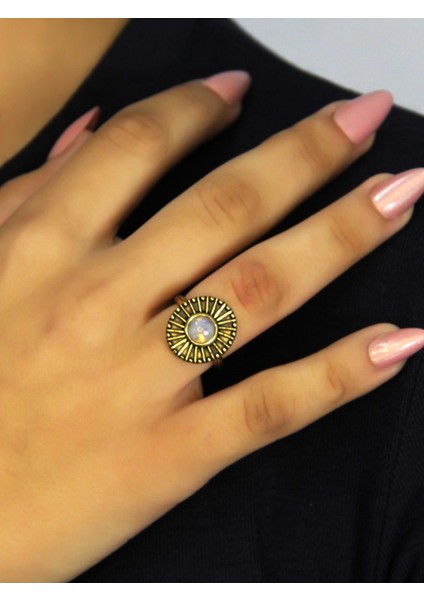 Doğal Taş Aytaşı Yuvarlak Doğal Taşlı Antik Model Kadın Ayarlanabillir Yüzük EUY70AY fiyatları