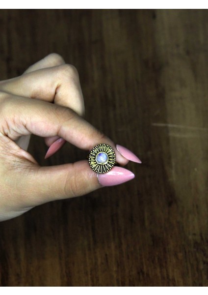 Doğal Taş Aytaşı Yuvarlak Doğal Taşlı Antik Model Kadın Ayarlanabillir Yüzük EUY70AY modelleri