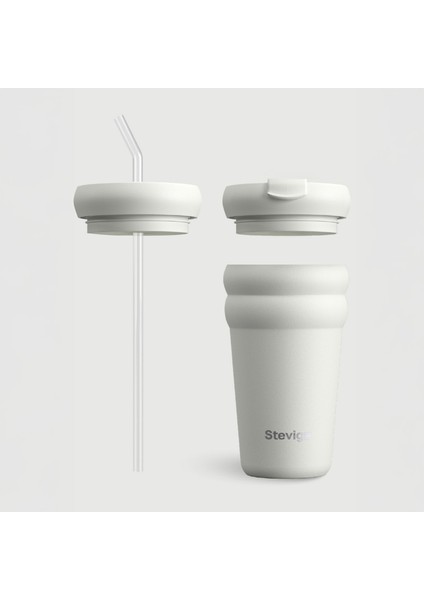 3 Bubble Two-Cap Straw Tumbler Çelik Termos 600 ml White Stone ST-249 fırsatları