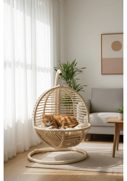 Pet Lüxperi Kedi Salıncağı & Kedi Yatağı & Kafesi 38X45X65 cm Krem