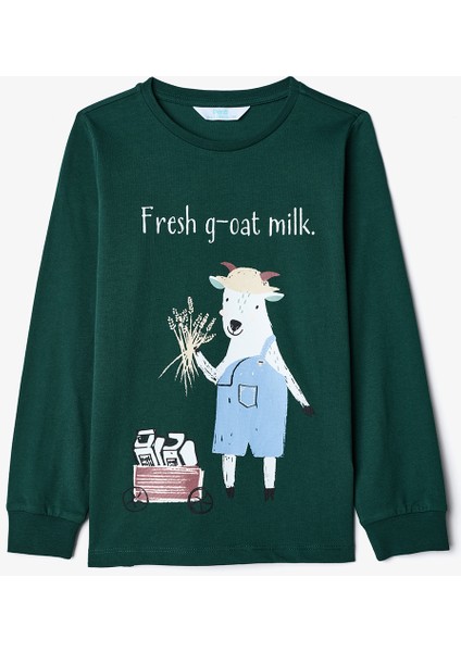 Ekru Erkek Çocuk Tavşan Desenli Uzun Kollu Pamuklu 2'li Pijama Takımı