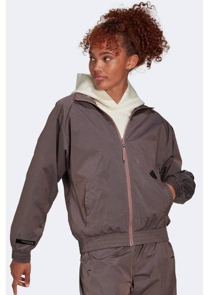 Women's New Woven Full Zip Tt Jacket Kadın Bol Kesim Dokuma Spor Ceket Gül Kurusu